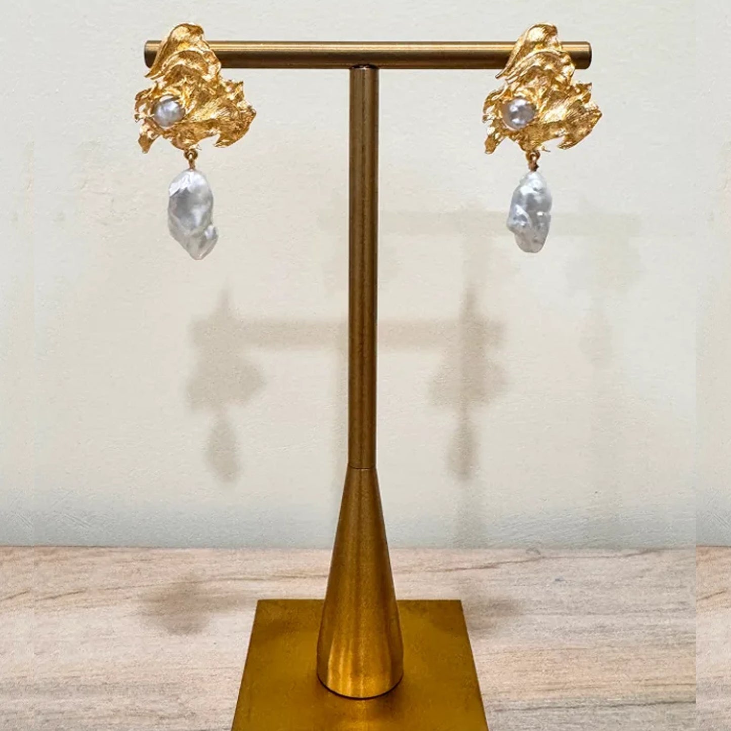 Handcrafted Haiku Stud Earrings with Baroque Pearls in 22k Gold Plating by Samdisha Bagga