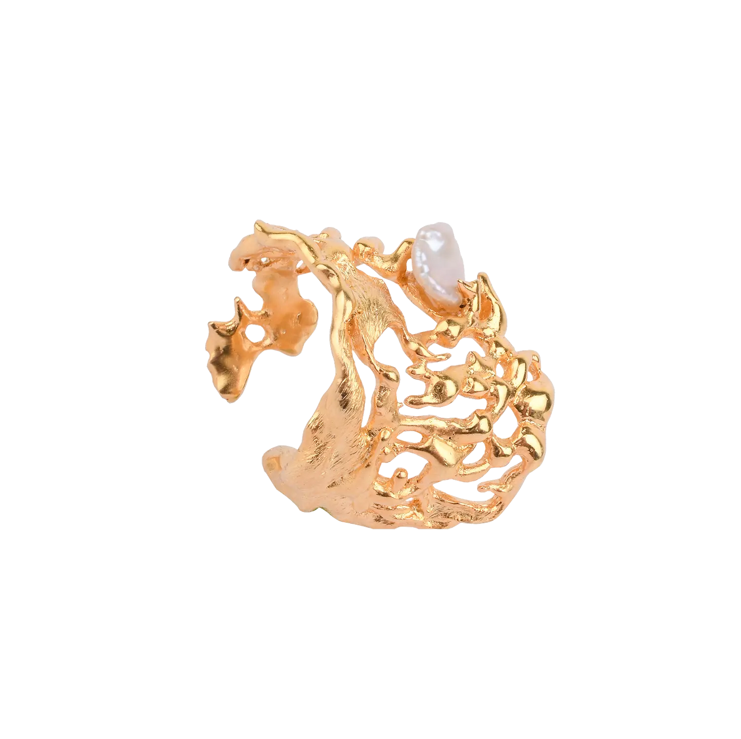 Verse Loop handcrafted ring in gold with natural baroque pearl – top view