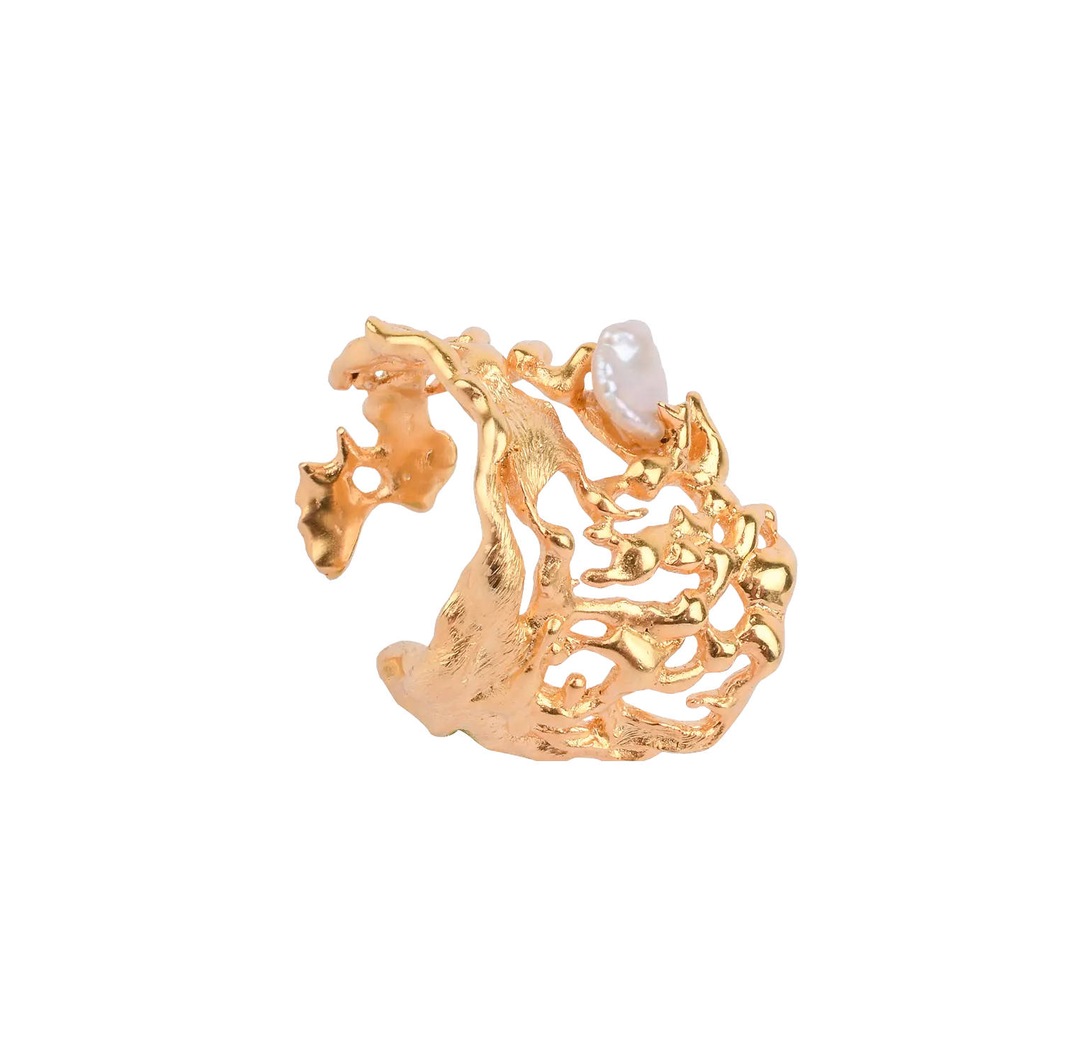 Verse Loop handcrafted ring in gold with natural baroque pearl – top view