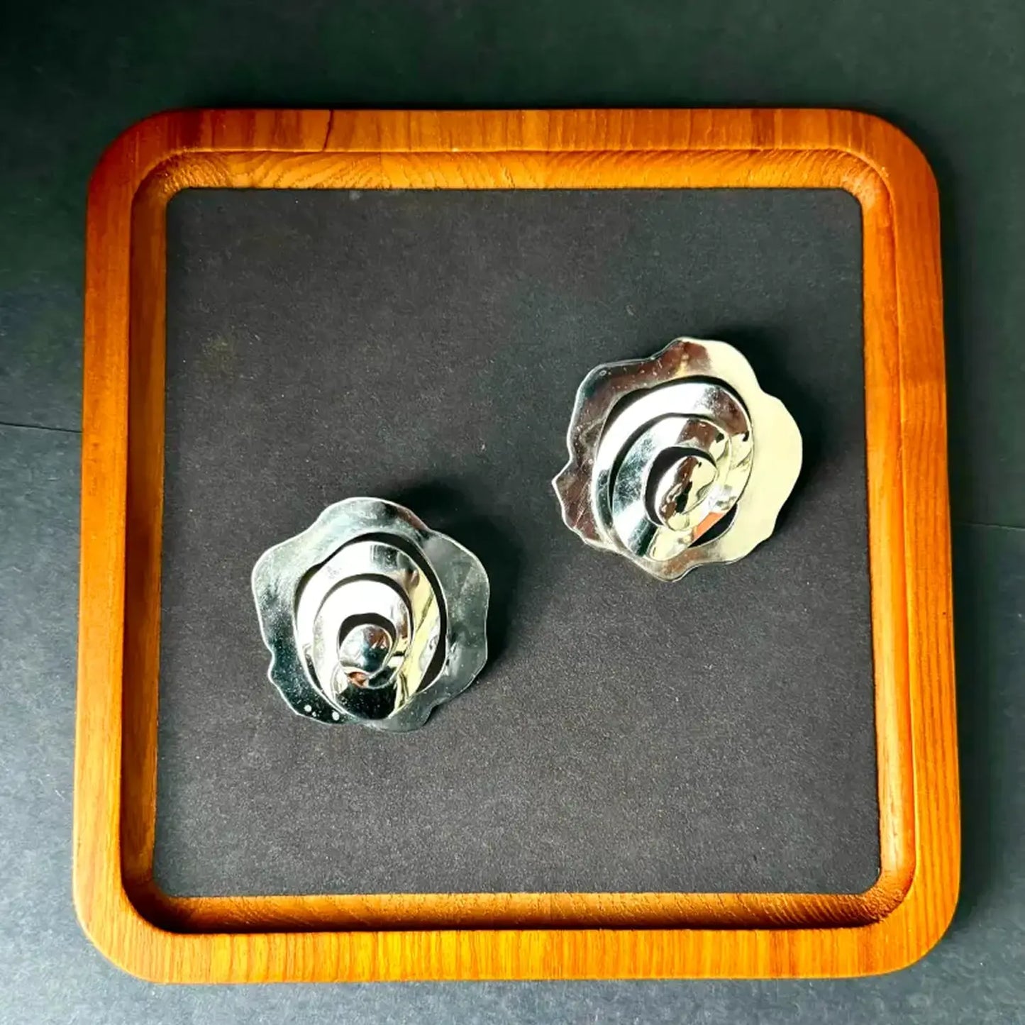 Roselle Mega Stud earrings handcrafted in recycled brass or sterling silver with 22k gold or rhodium finish – bold floral design by Samdisha Bagga.